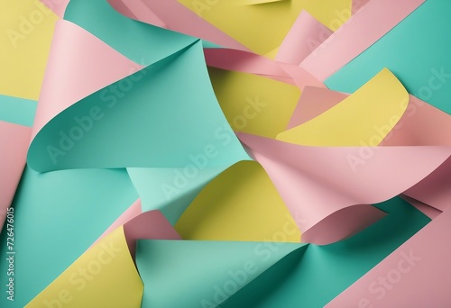 Abstract colored paper texture background Minimal geometric shapes and lines in blue light green yel photo
