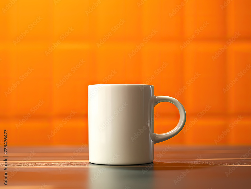 White Ceramic Mug on a Vibrant Orange Wall - Generative AI White Ceramic Mug on a Vibrant Orange Wall - Generative AI