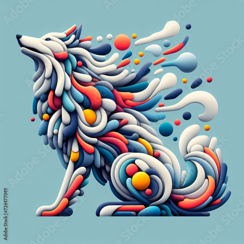 Wolf Minimalistic Colorful Organic Forms Artistic Generative AI