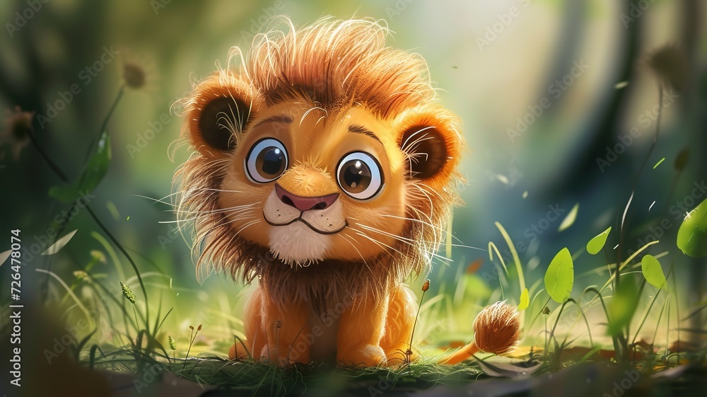 a portrait of a funny, cute, big-eyed, shaggy-haired lion created by artificial intelligence