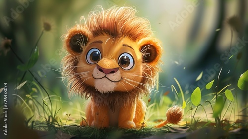a portrait of a funny  cute  big-eyed  shaggy-haired lion created by artificial intelligence