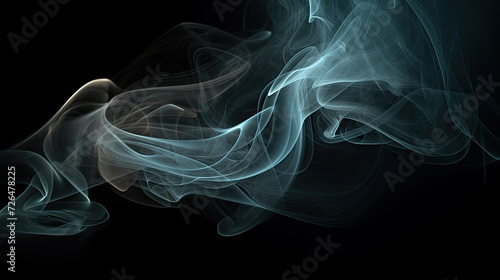 Swirling Light Blue Smoke on Black Background - Generative AI