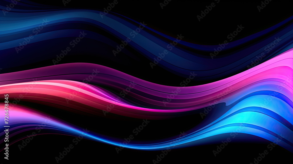 Abstract Waves of Color on Black Background - Generative AI Abstract Waves of Color on Black Background - Generative AI