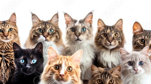 A delightful assembly of cats from various breeds, each with its unique charm and expressions