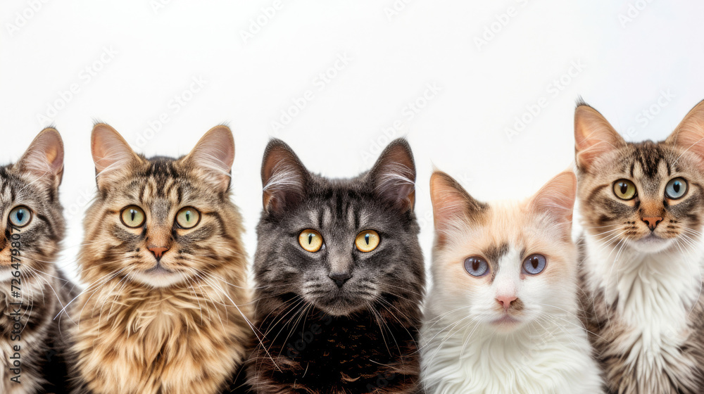 A delightful assembly of cats from various breeds, each with its unique charm and expressions