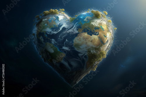 Heart of the world, Illustration of heart shaped earth with green trees over it, ideal for ecological topics