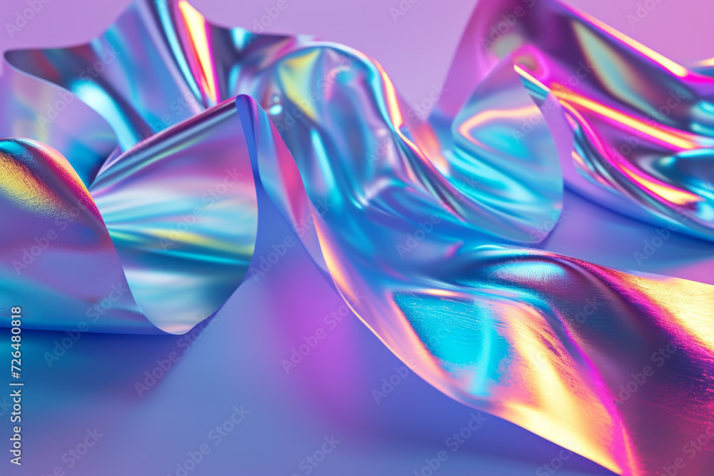 Abstract 3d render of light emitter glass with iridescent holographic vibrant gradient wave texture. Abstract 3d render of light emitter glass with iridescent holographic vibrant gradient wave texture.