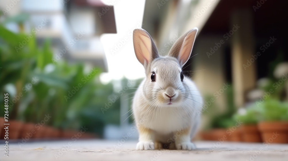 Obraz premium Cute Bunny in a Garden - Generative AI