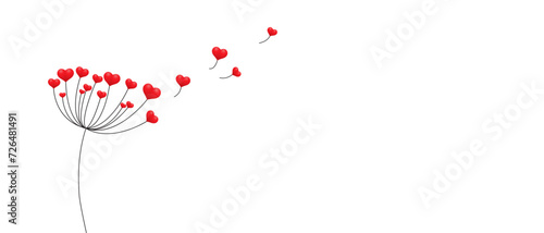Fototapeta Naklejka Na Ścianę i Meble -  Dandelion with hearts. Happy Valentine's day greeting card. Lovely romance flower. Congratulation with Love. Valentine's Day vectorillustration background.