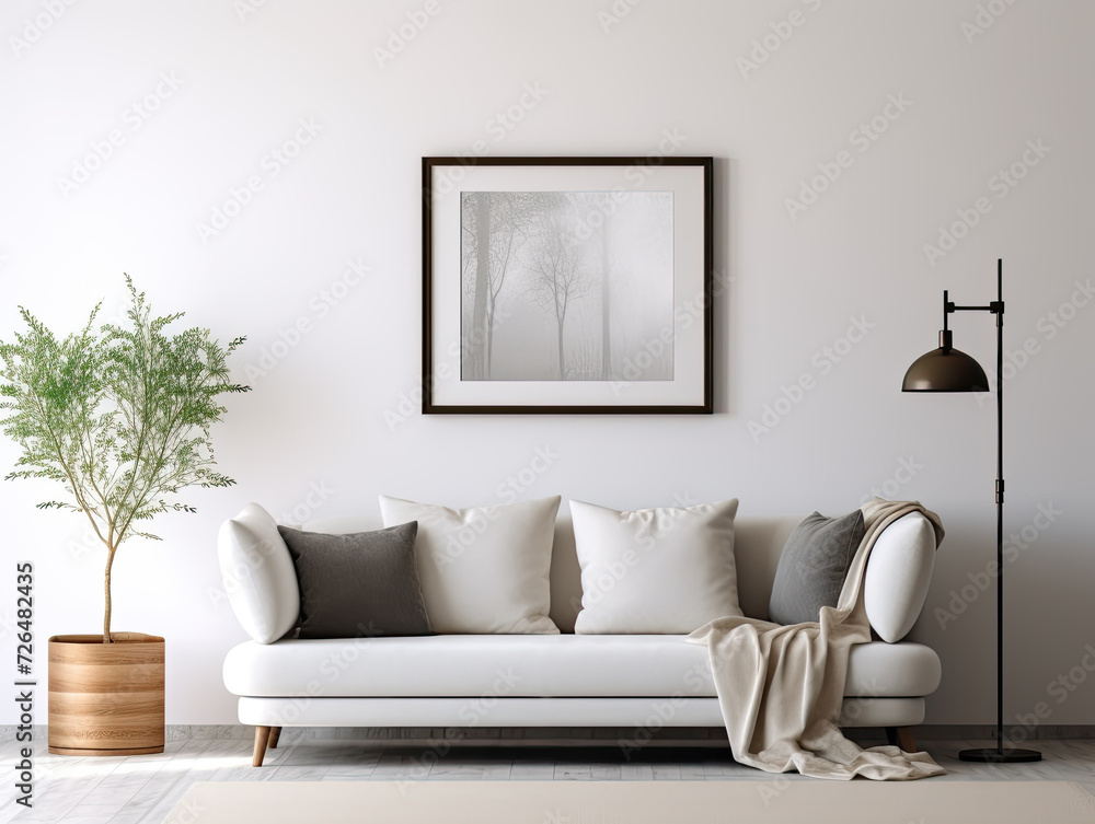 Minimalist Living Room with Plants and Artwork - Generative AI Minimalist Living Room with Plants and Artwork - Generative AI