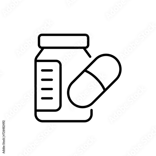 Capsule bottle outline icons, minimalist vector illustration ,simple transparent graphic element .Isolated on white background