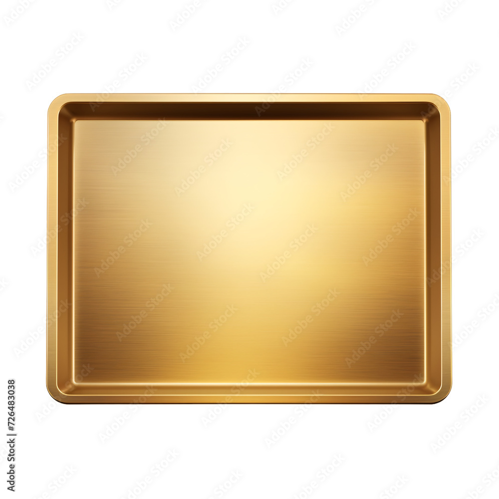 Golden rectangular serving platter top view on isolated background Golden rectangular serving platter top view on isolated background