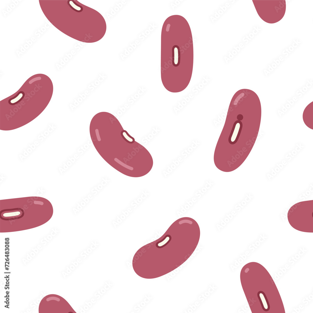 Red bean peas, Phaseolus vulgaris, Red Kidney Beans isolated on a white background. Seamless pattern, vector illustration. Red bean peas, Phaseolus vulgaris, Red Kidney Beans isolated on a white background. Seamless pattern, vector illustration.