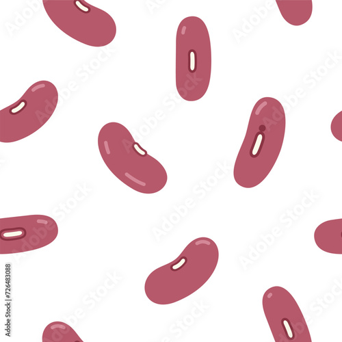 Red bean peas, Phaseolus vulgaris, Red Kidney Beans isolated on a white background. Seamless pattern, vector illustration.