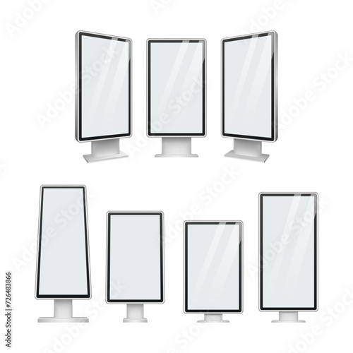 Set of blank outdoor advertising lightbox, street advertising light display mockup. Light box, citylight, billboard template on white background.