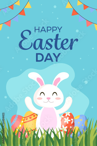flat design vector happy easter day vertical banner illustration