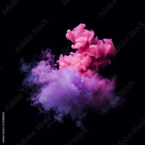 Magenta and pink fluffy pastel ink smoke cloud against black background, ai technology