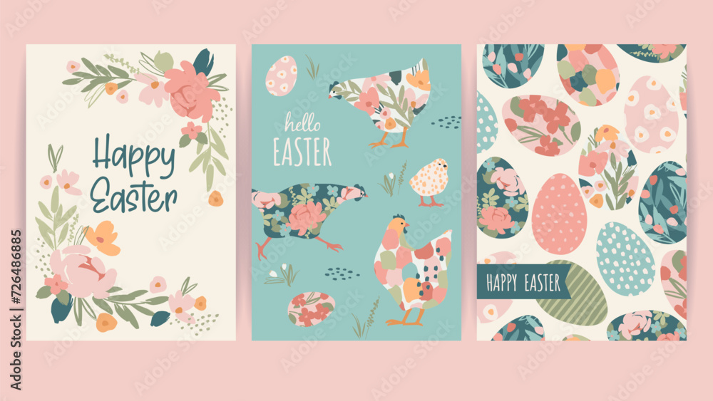 Set of Easter cards. Vector design templates in vintage pastel colors.