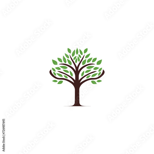 abstract Tree of Life logo. Organic nature symbol. Tree branch with leaf sign. Natural plant design element emblem. Vector illustration.