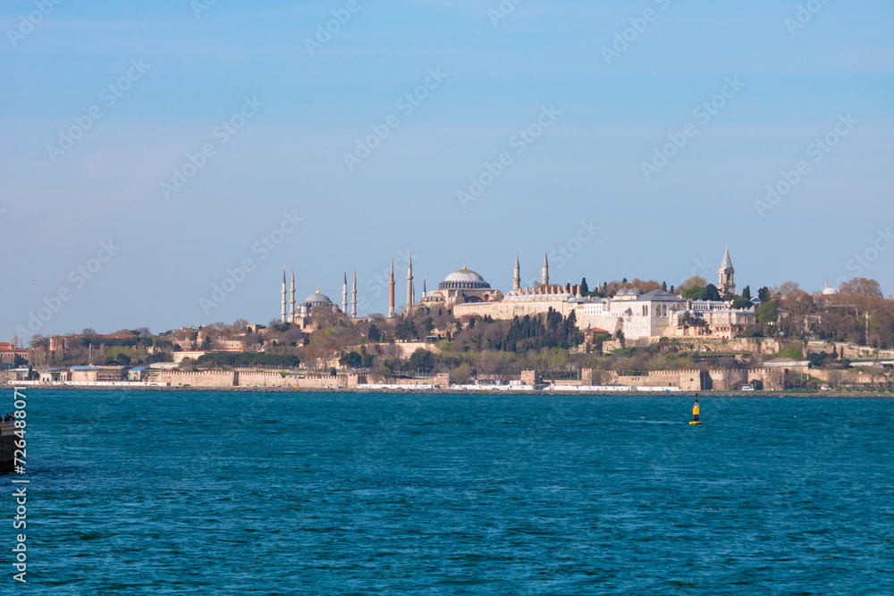 Visit Istanbul background photo. Historical peninsula of Istanbul view.