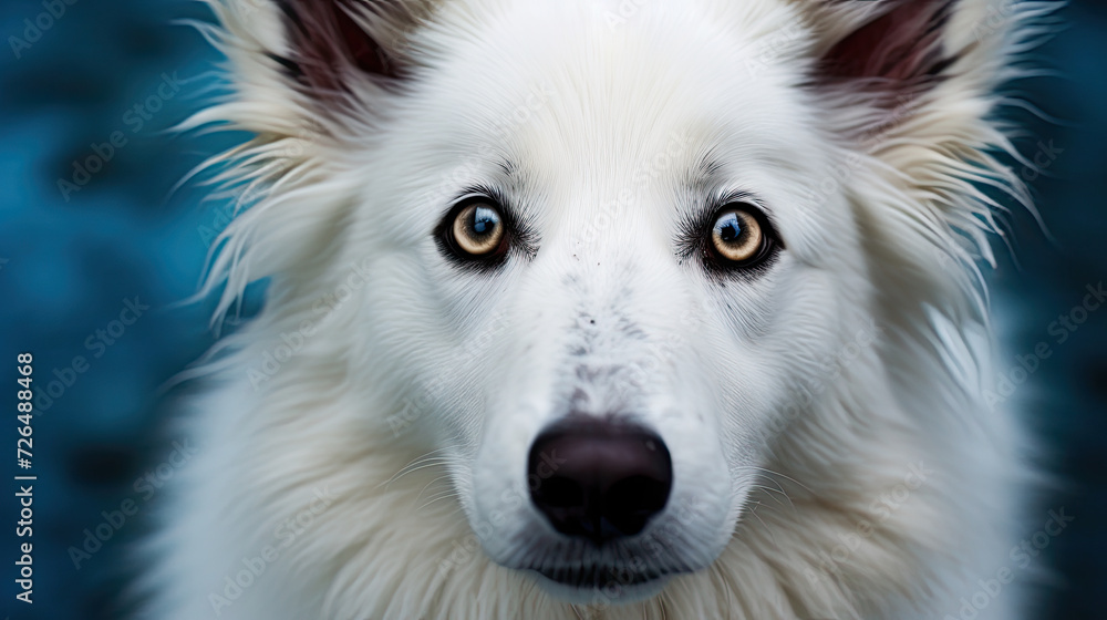 Close-up of White Dog with Golden Eyes - Generative AI