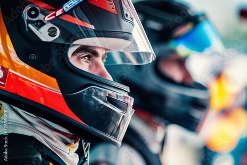 helmeted racer with focused expression at the starting line © primopiano