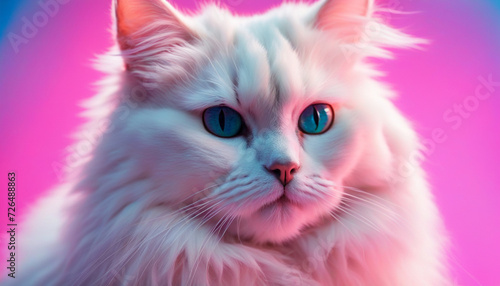 Cute cat in pink blue neon light in the studio © Vita