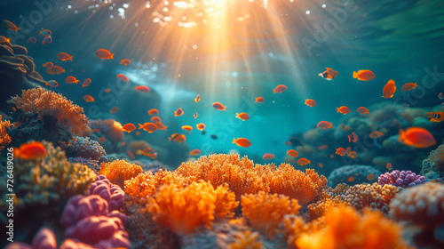 Aquatic world, corals, fish, seabed