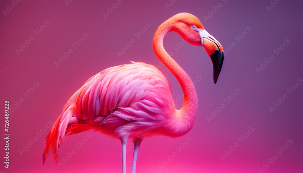 Fototapeta premium Flamingo on gradient neon light in the studio