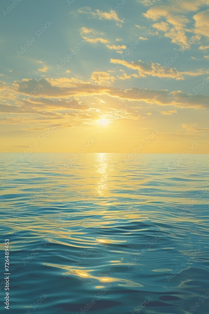 A beautiful view of the sun setting over the ocean. Perfect for beach and nature themes