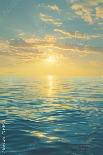 A beautiful view of the sun setting over the ocean. Perfect for beach and nature themes