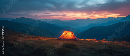 A Serene Sunset Campsite in the Heart of the Mountains: An Idyllic Escape into Nature's Embrace