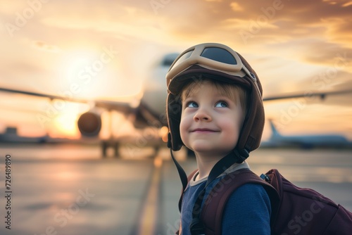 kid in a pilot cap with airplane background