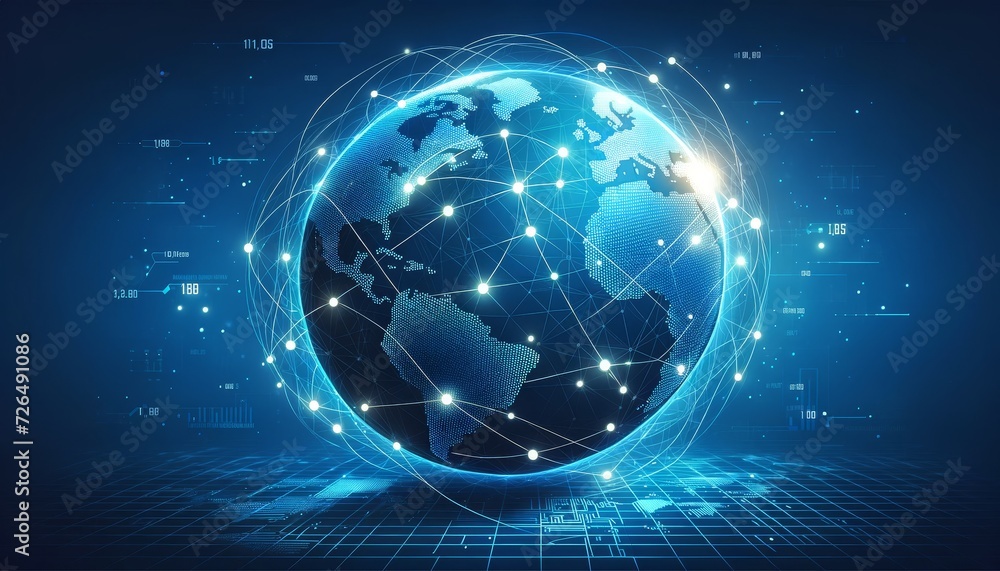 digital world map on a dynamic blue background digital world map on a dynamic blue background