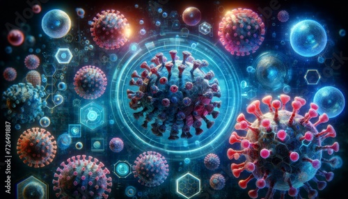 virus concept as seen under high magnification microscope in modern futuristic style