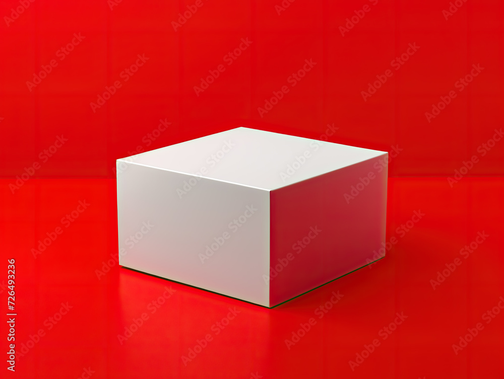 Blank White Cube on a Red Background - Generative AI Blank White Cube on a Red Background - Generative AI