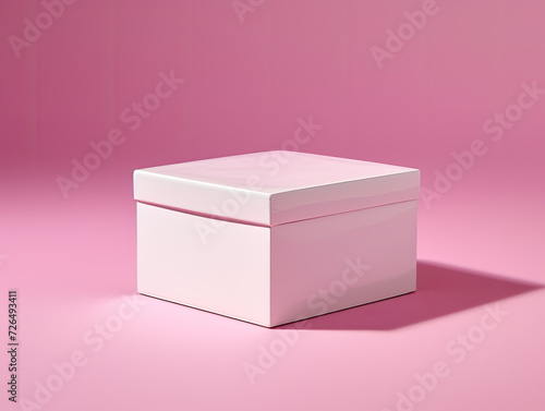 Elegant Blank Pink Gift Box on a Pink Background - Generative AI