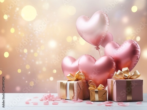 Pink and gold heart balloons with gift pack