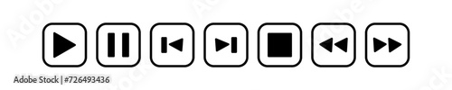 Media player control icon. Play, pause, stop, rewind button set illustration symbol. Sign intarface multimedia vector. 