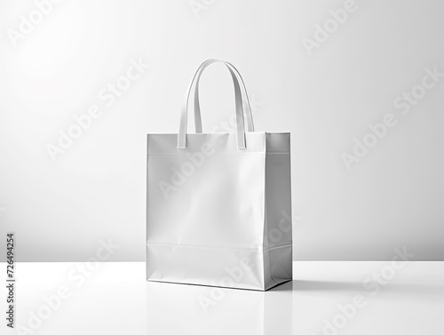 Wallpaper Mural Blank Gray Shopping Bag with Handles on White Background - Generative AI Torontodigital.ca