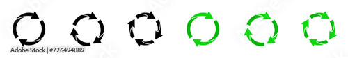 Cyclic rotation icon set. Reiteration or renewal symbol. Recycling sign. Vector illustration.