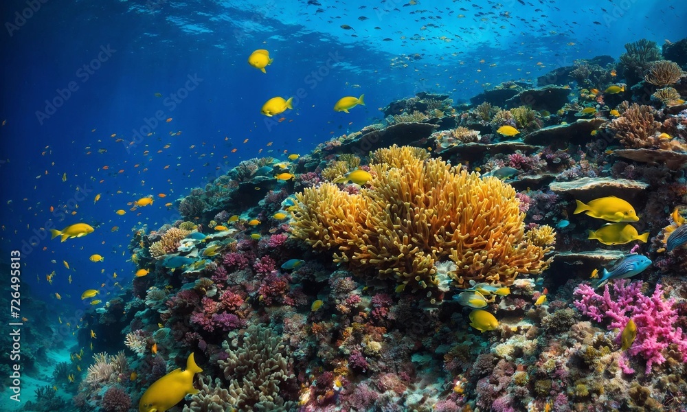 Fototapeta premium Tropical sea underwater fishes on coral reef