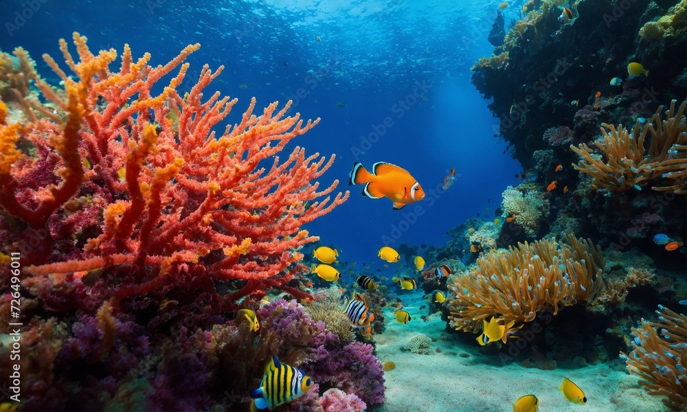 Tropical sea underwater fishes on coral reef