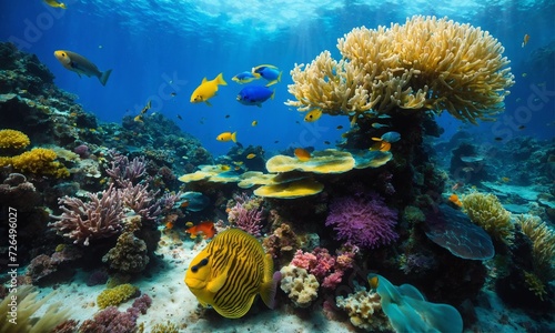 Tropical sea underwater fishes on coral reef