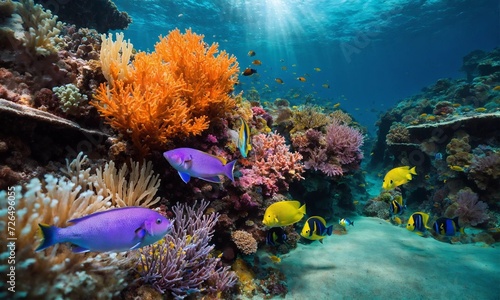 Tropical sea underwater fishes on coral reef