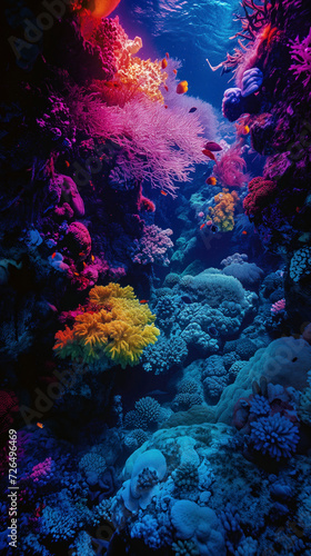 A vibrant underwater world teeming with colorful fish and intricate coral structures  showcasing the beauty and diversity of marine life in a tranquil and awe-inspiring reef environment