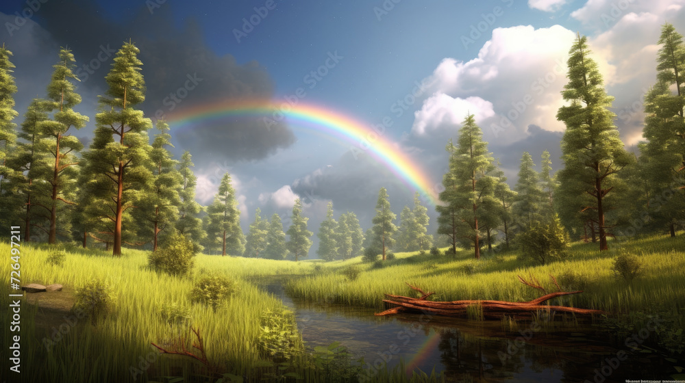Rainbow Over a Mountain and River - Generative AI Rainbow Over a Mountain and River - Generative AI