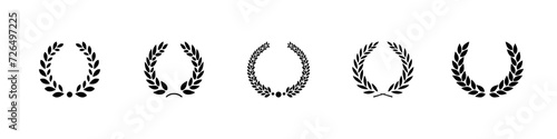 Laurel wreath icon set. Award badge, achievement in the form of a wheat, laurel or oak wreath. Emblem floral greek branch flat style. Vector illustration.