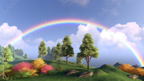 Rainbow Over a Hill with Trees - Generative AI