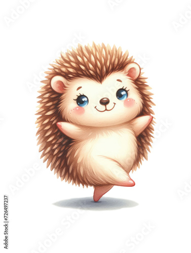 Cheerful Hedgehog cartoon isolated on white background. Watercolor illustration, hand drawing © Yuliia